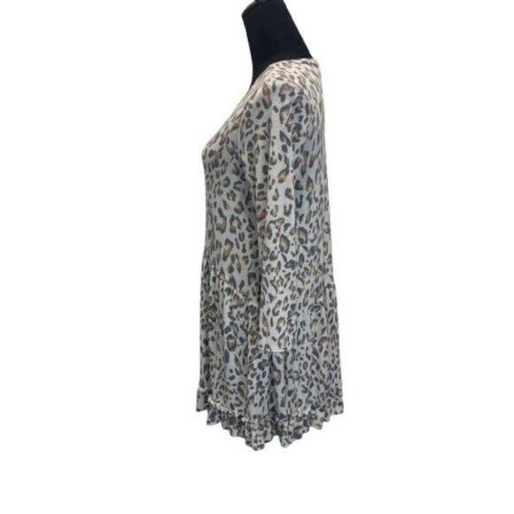 Womens Boho Leopard Print Long Sleeve Tunic Top With Ruffle Hem large - Picture 6 of 6